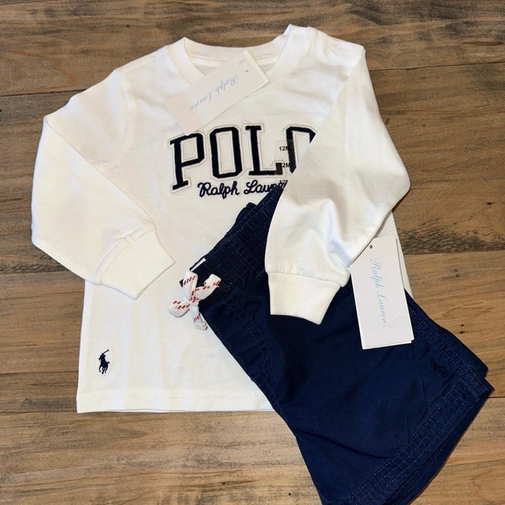 Ralph Lauren boys size 12 months- new shirt and shorts